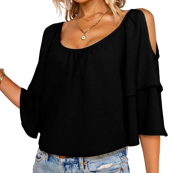 Womens Cold Shoulder Chiffon Top - Picture 1 of 4